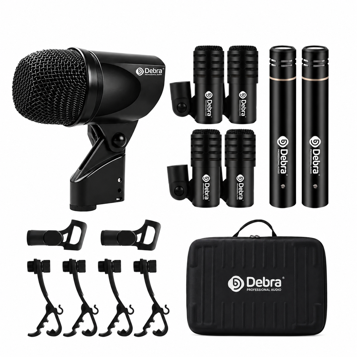 Debra DG7 Drum Microphone Kit — 7-Piece Wired Set (Kick, Toms, Snare & Cymbals) with Case